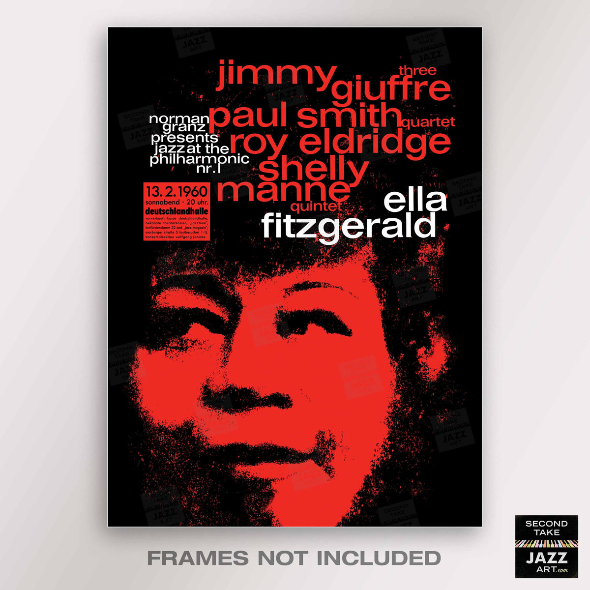 Ella Fitzgerald jazz poster - Ella in Berlin - Mack the Knife - 1960 (red variant)