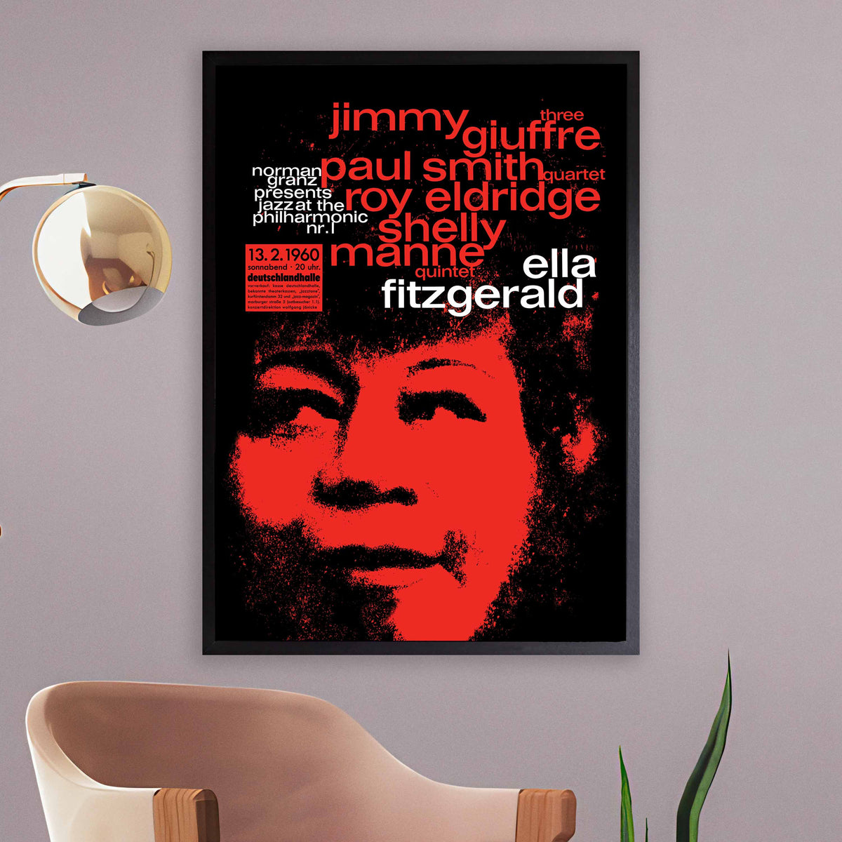 Ella Fitzgerald jazz poster - Ella in Berlin - Mack the Knife - 1960 (red variant)