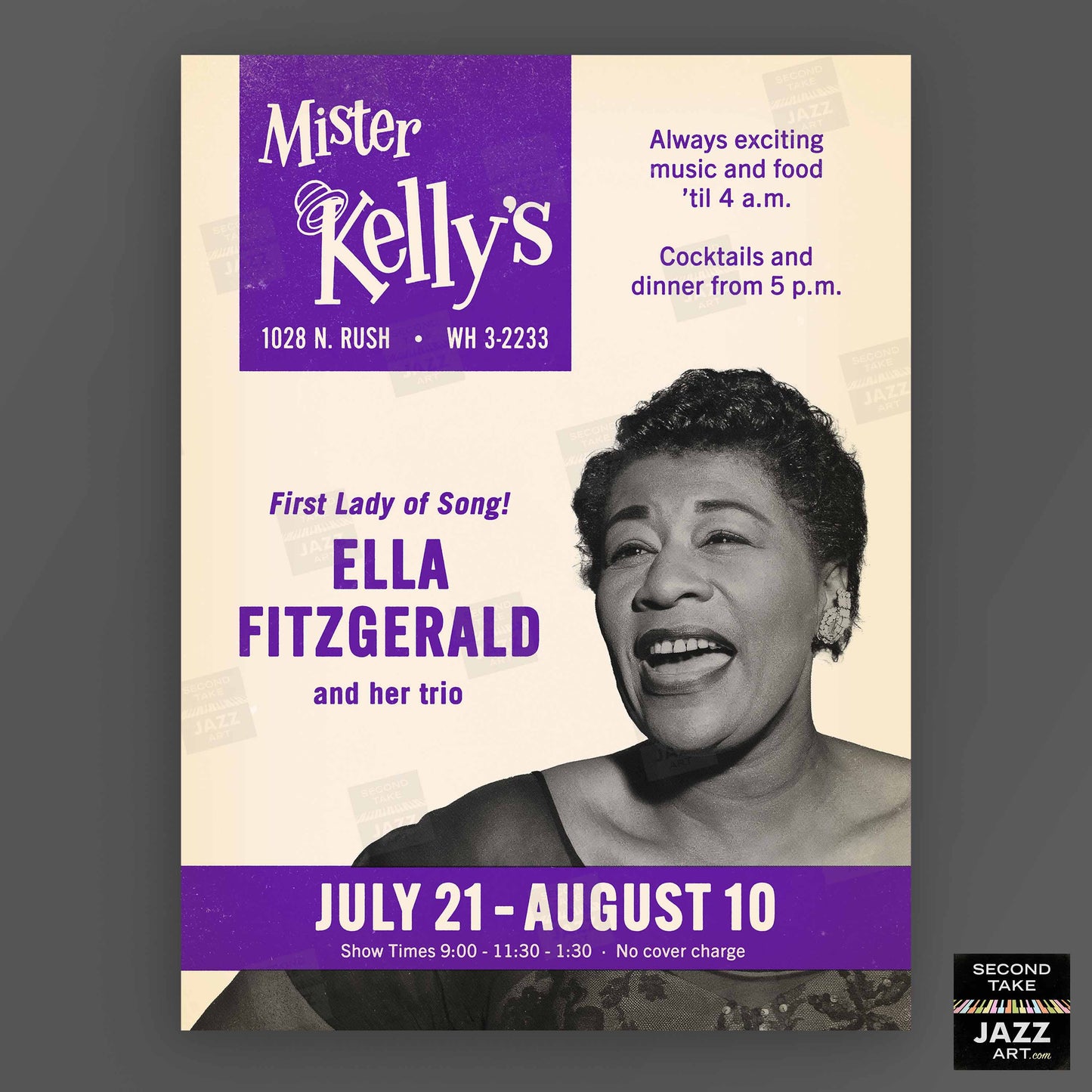 Ella Fitzgerald jazz poster - Live at Mister Kelly's - Chicago - 1958