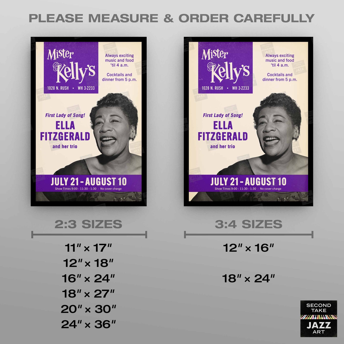 Ella Fitzgerald jazz poster - Live at Mister Kelly's - Chicago - 1958