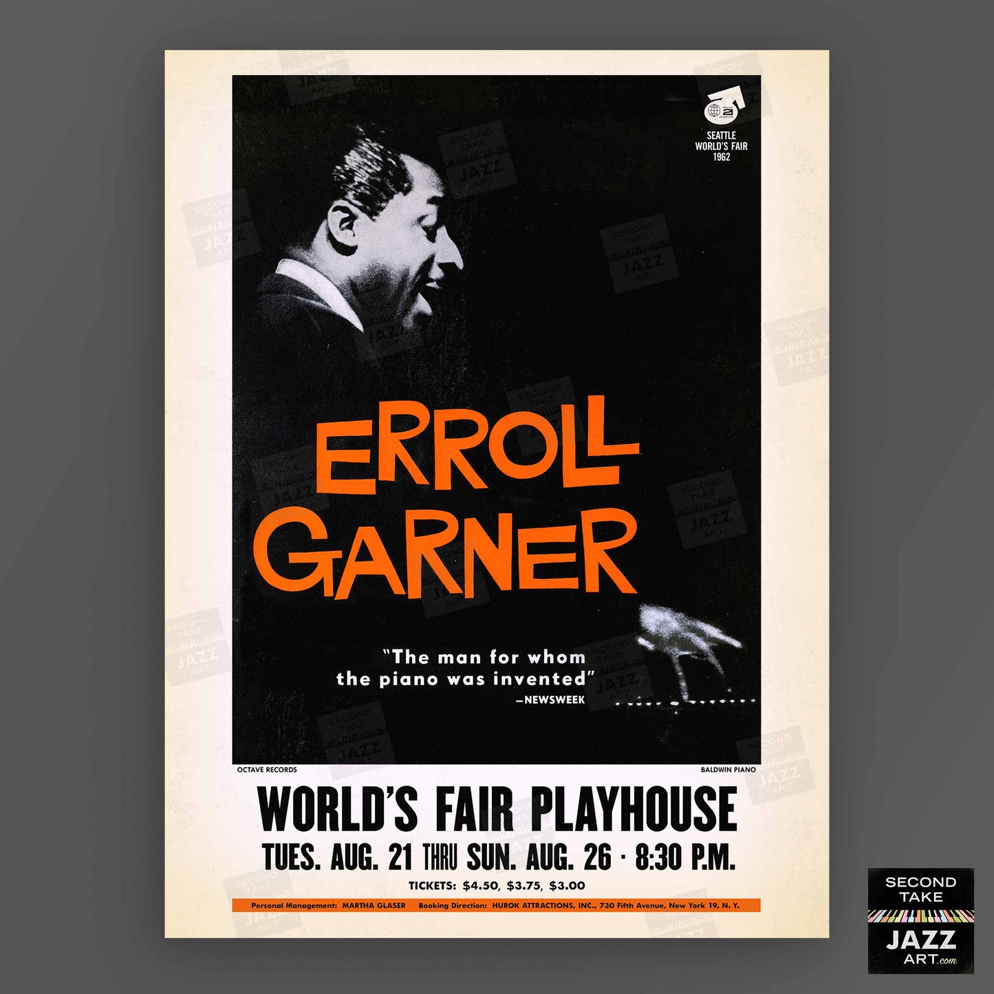 Erroll Garner jazz poster - One World Concert - Seattle World's Fair - 1962