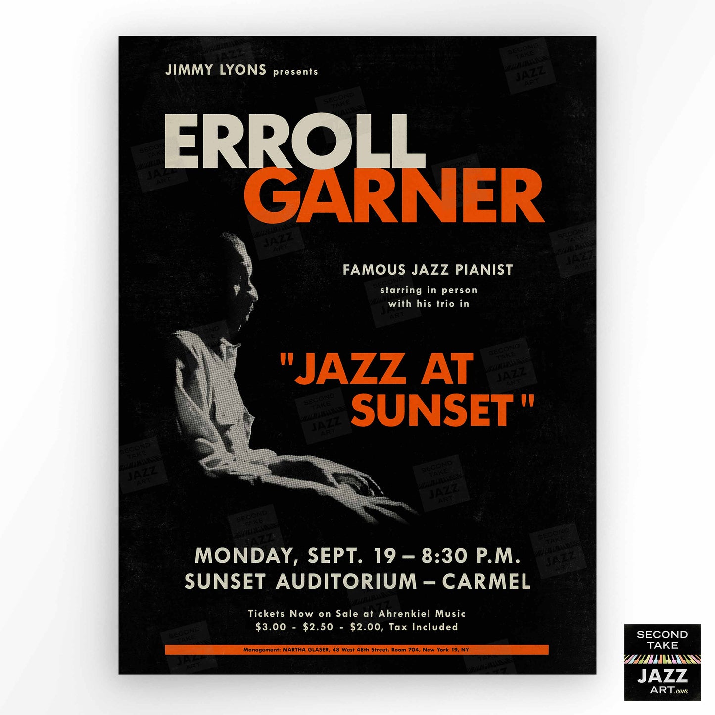 Erroll Garner jazz poster - Concert by the Sea - Carmel, CA - 1955