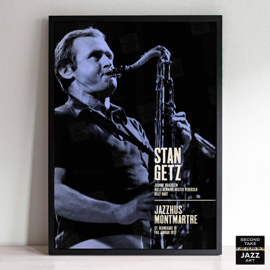 Stan Getz jazz poster - Live at Jazzhus Montmartre - 1977 (blue variant)