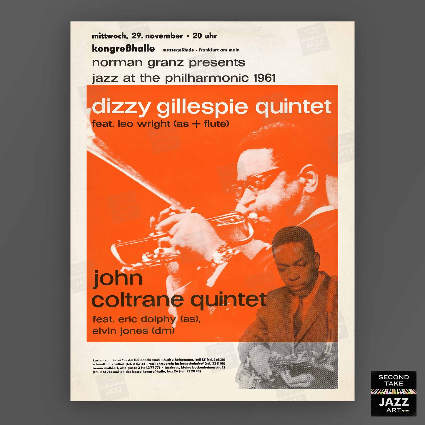 Dizzy Gillespie - John Coltrane jazz poster - Jazz at the Philharmonic - Frankfurt - 1961