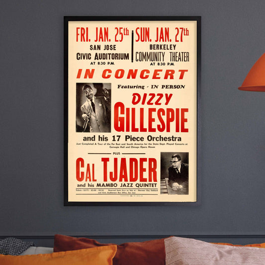 Dizzy Gillespie - Cal Tjader jazz poster - San Jose - Berkeley - 1957