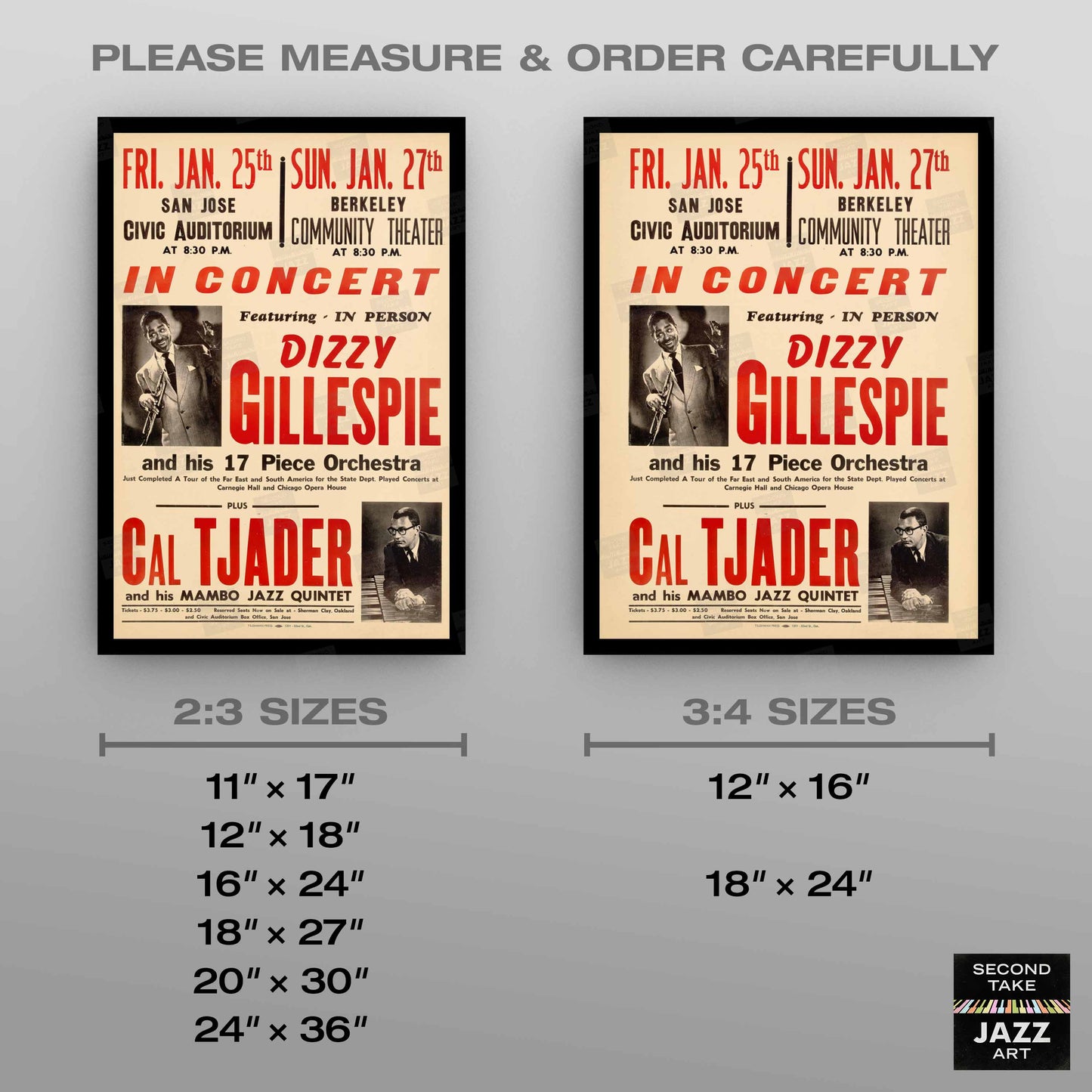 Dizzy Gillespie - Cal Tjader jazz poster - San Jose - Berkeley - 1957