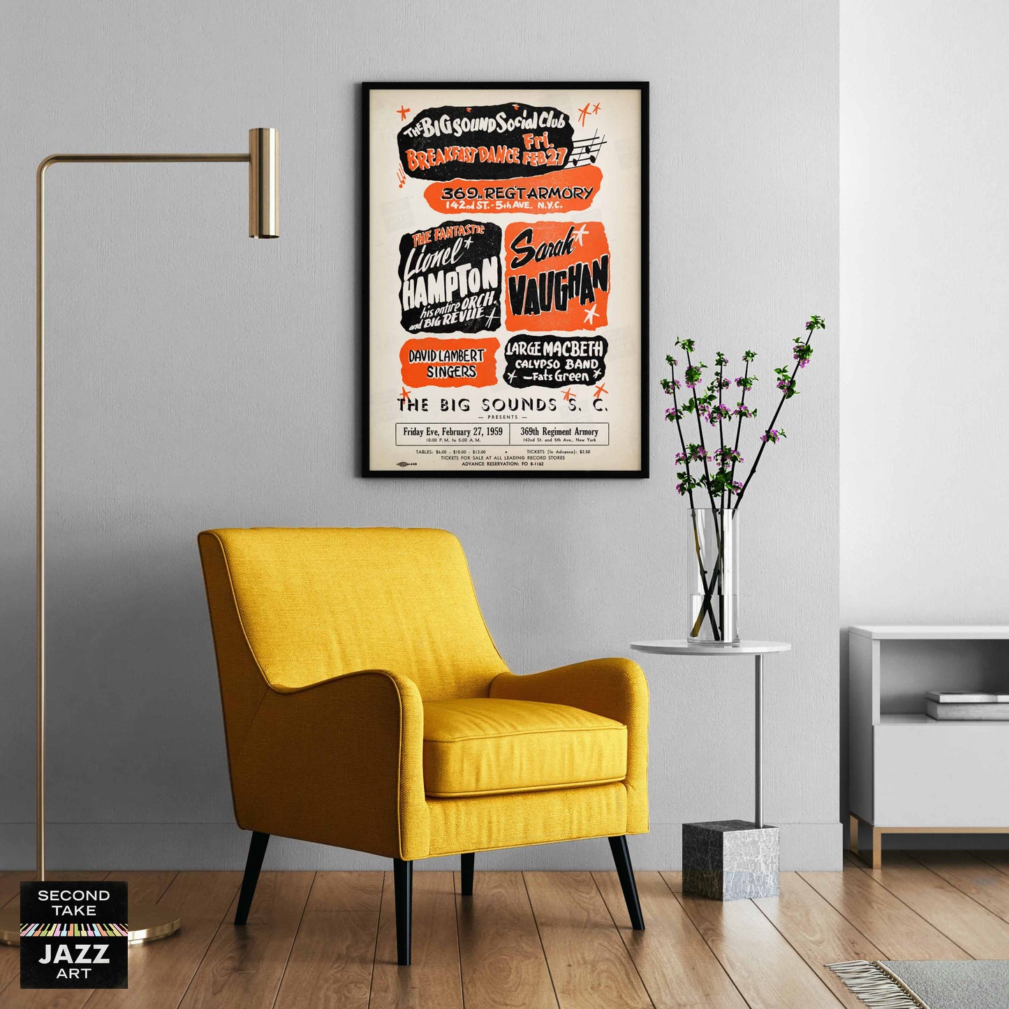 Lionel Hampton - Sarah Vaughan jazz poster - Big Sounds Social Club - 369th Reg. Armory - 1959