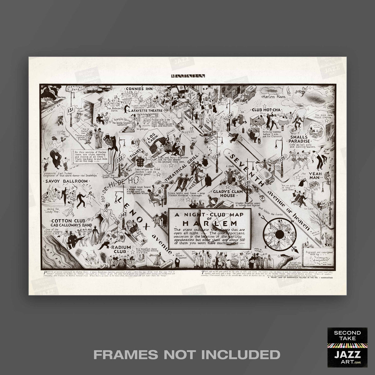 Harlem Night Club Map jazz poster - Manhattan - 1932 (horizontal)