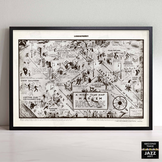 Harlem Night Club Map jazz poster - Manhattan - 1932 (horizontal)