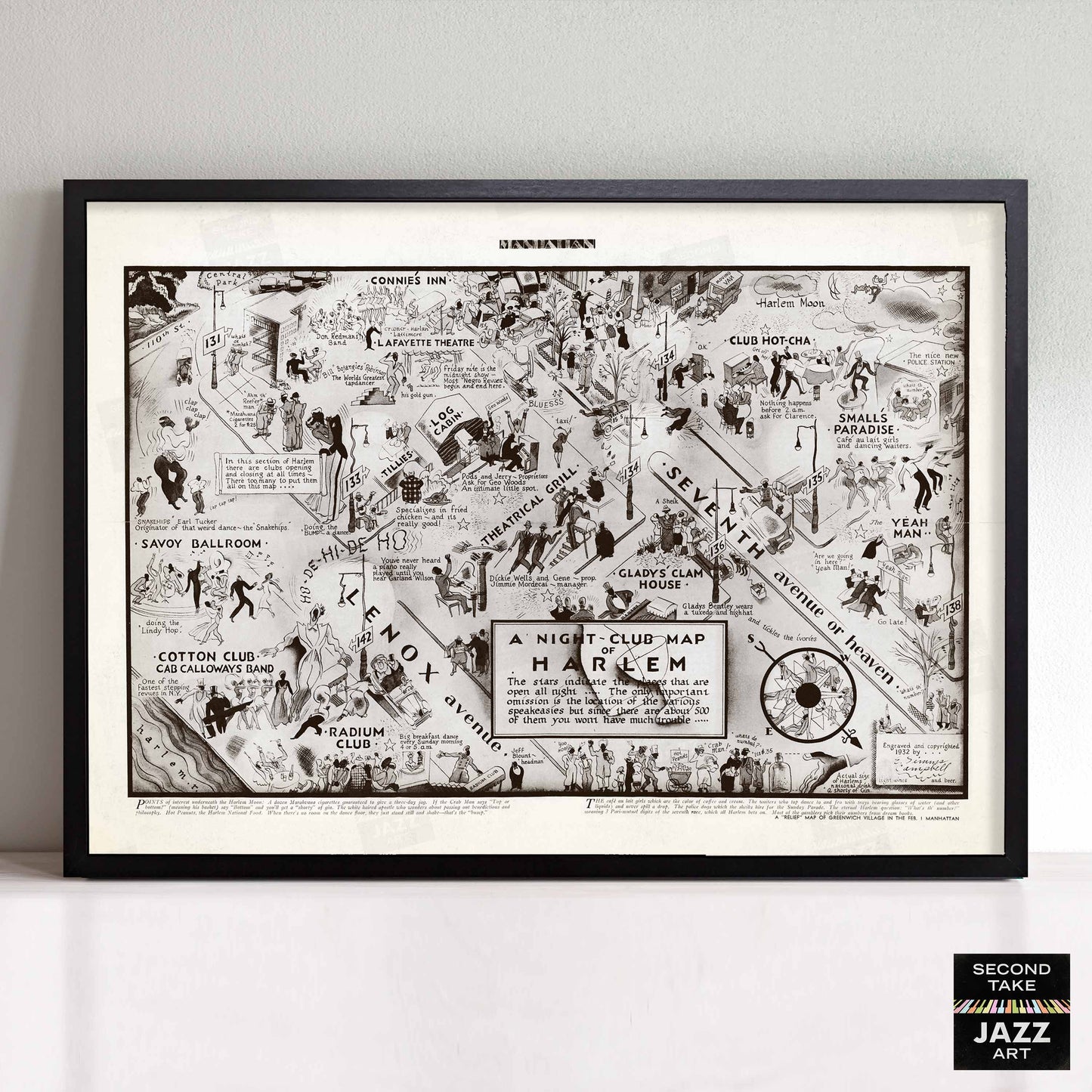 Harlem Night Club Map jazz poster - Manhattan - 1932