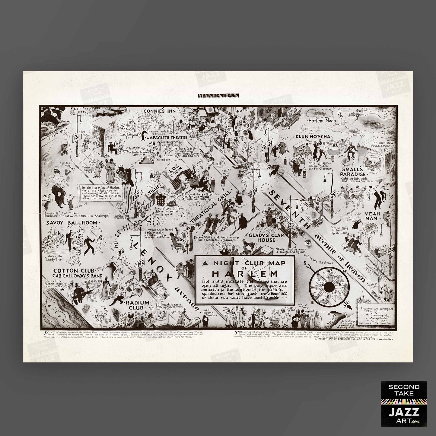 Harlem Night Club Map jazz poster - Manhattan - 1932