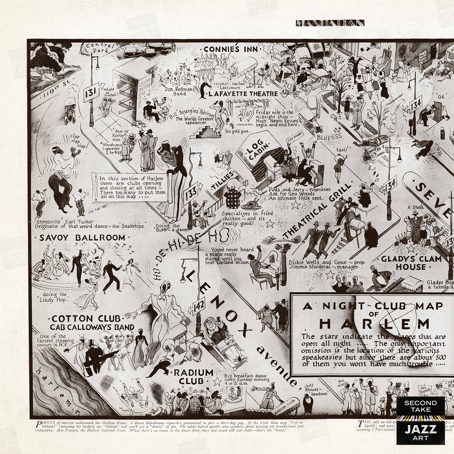 Harlem Night Club Map jazz poster - Manhattan - 1932