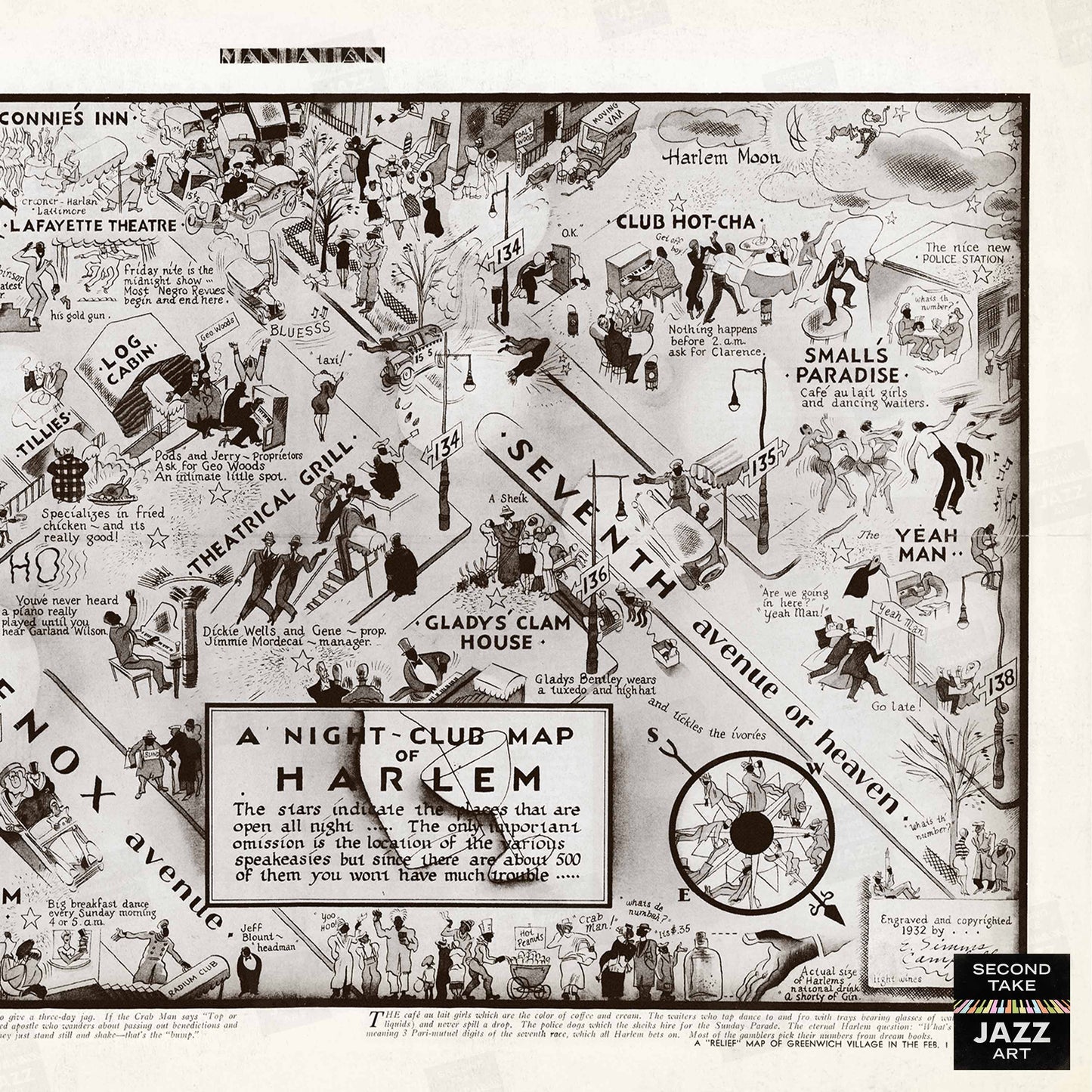 Harlem Night Club Map jazz poster - Manhattan - 1932
