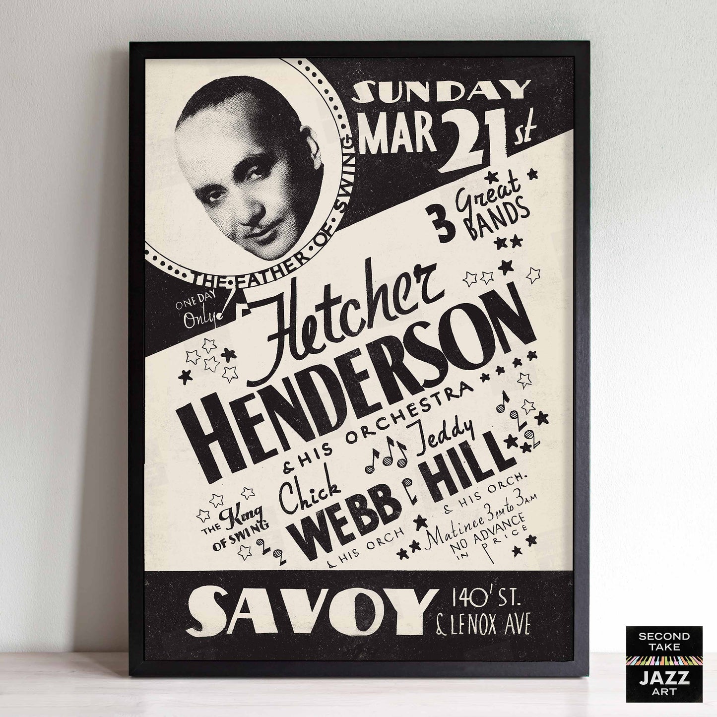 Fletcher Henderson - Chick Webb - Teddy Hill jazz poster - Savoy Ballroom - Harlem, New York - 1937