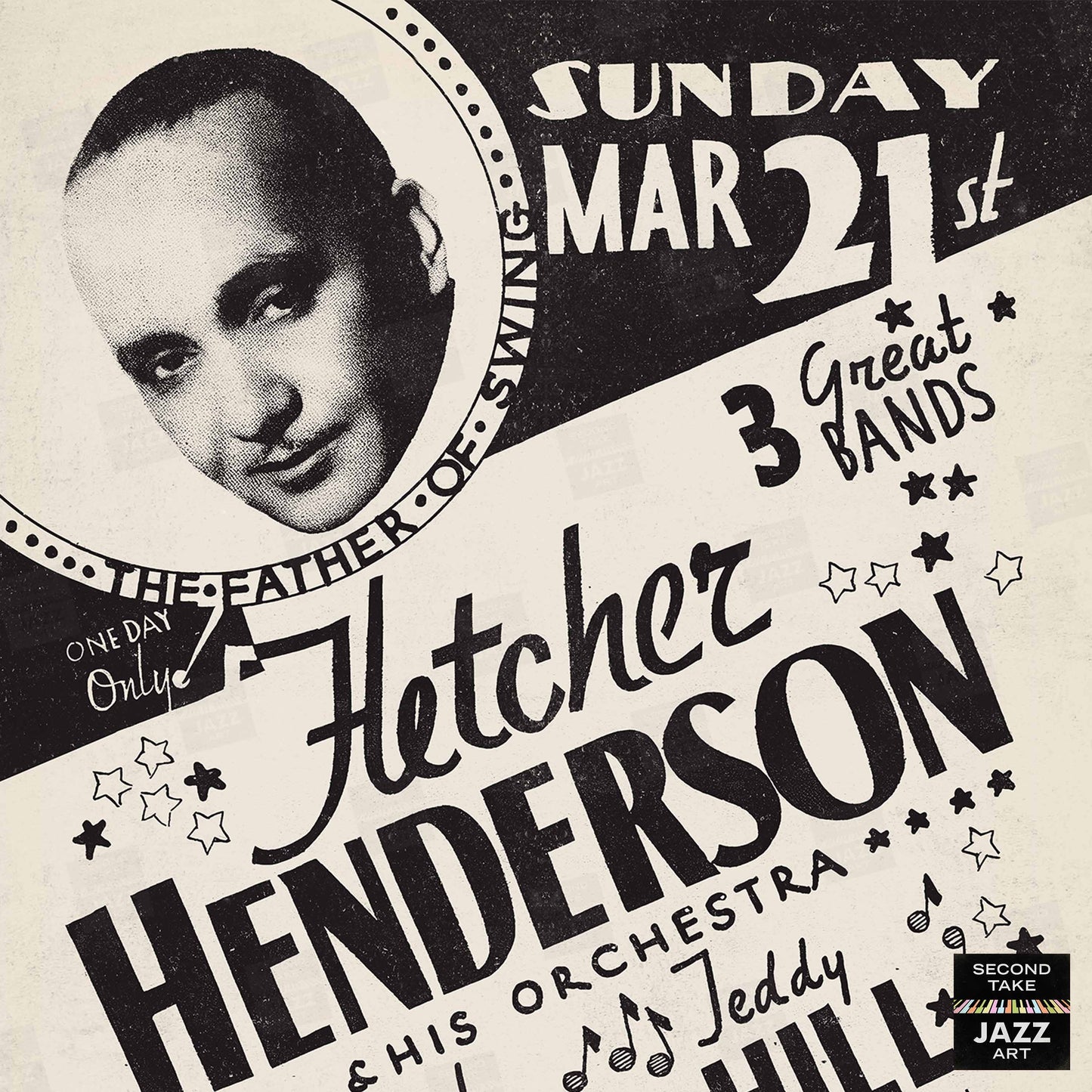 Fletcher Henderson - Chick Webb - Teddy Hill jazz poster - Savoy Ballroom - Harlem, New York - 1937