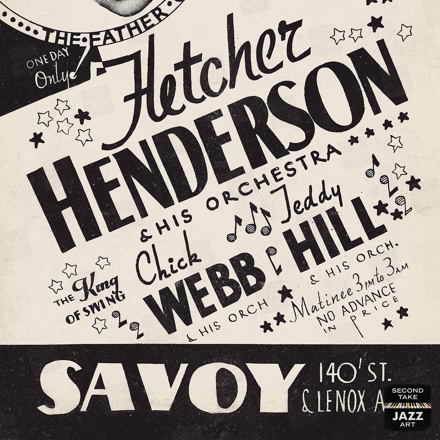 Fletcher Henderson - Chick Webb - Teddy Hill jazz poster - Savoy Ballroom - Harlem, New York - 1937