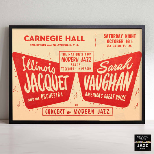 Illinois Jacquet - Sarah Vaughan jazz poster - Carnegie Hall - 1948 (horizontal)