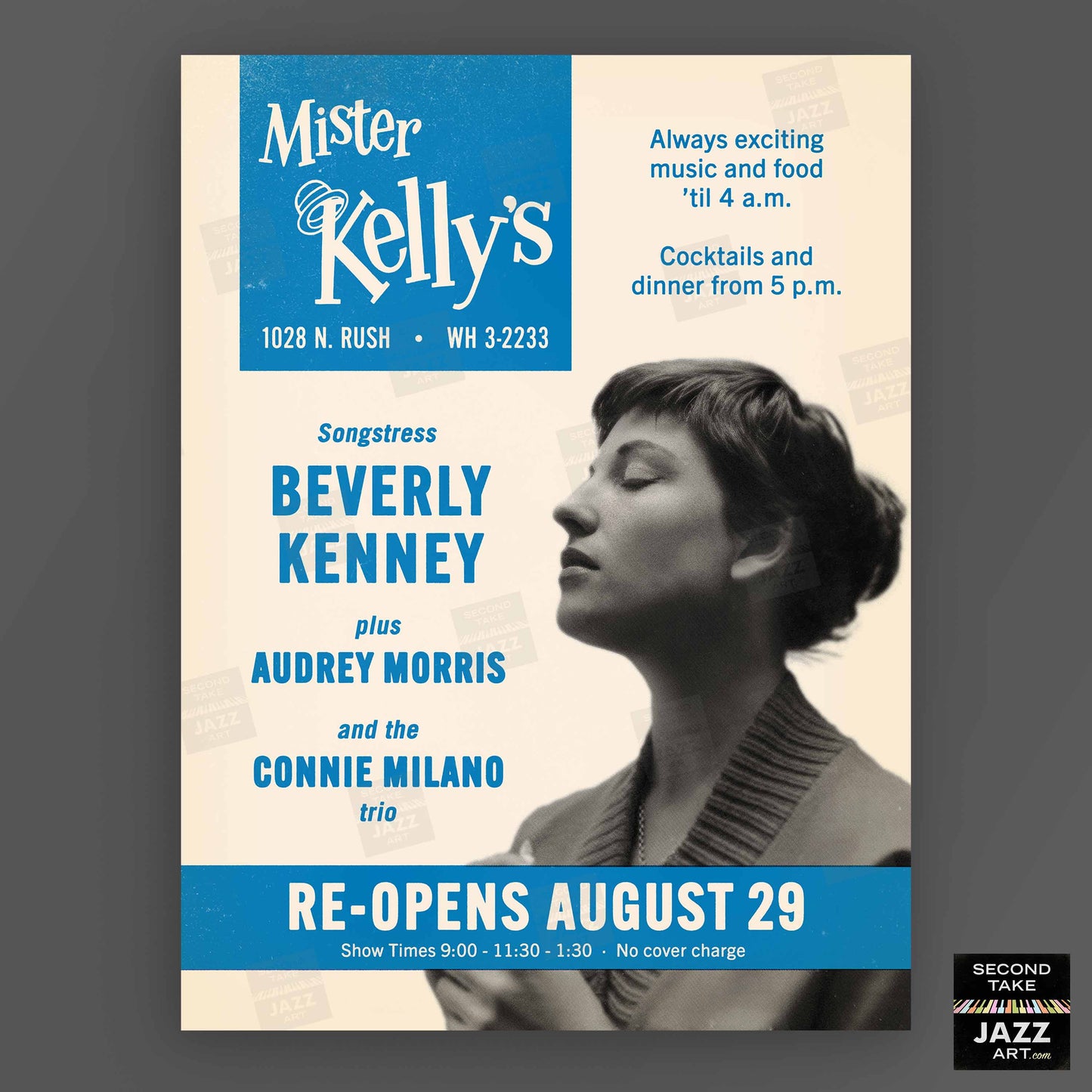 Beverly Kenney jazz poster - Mister Kelly's - Chicago - 1956