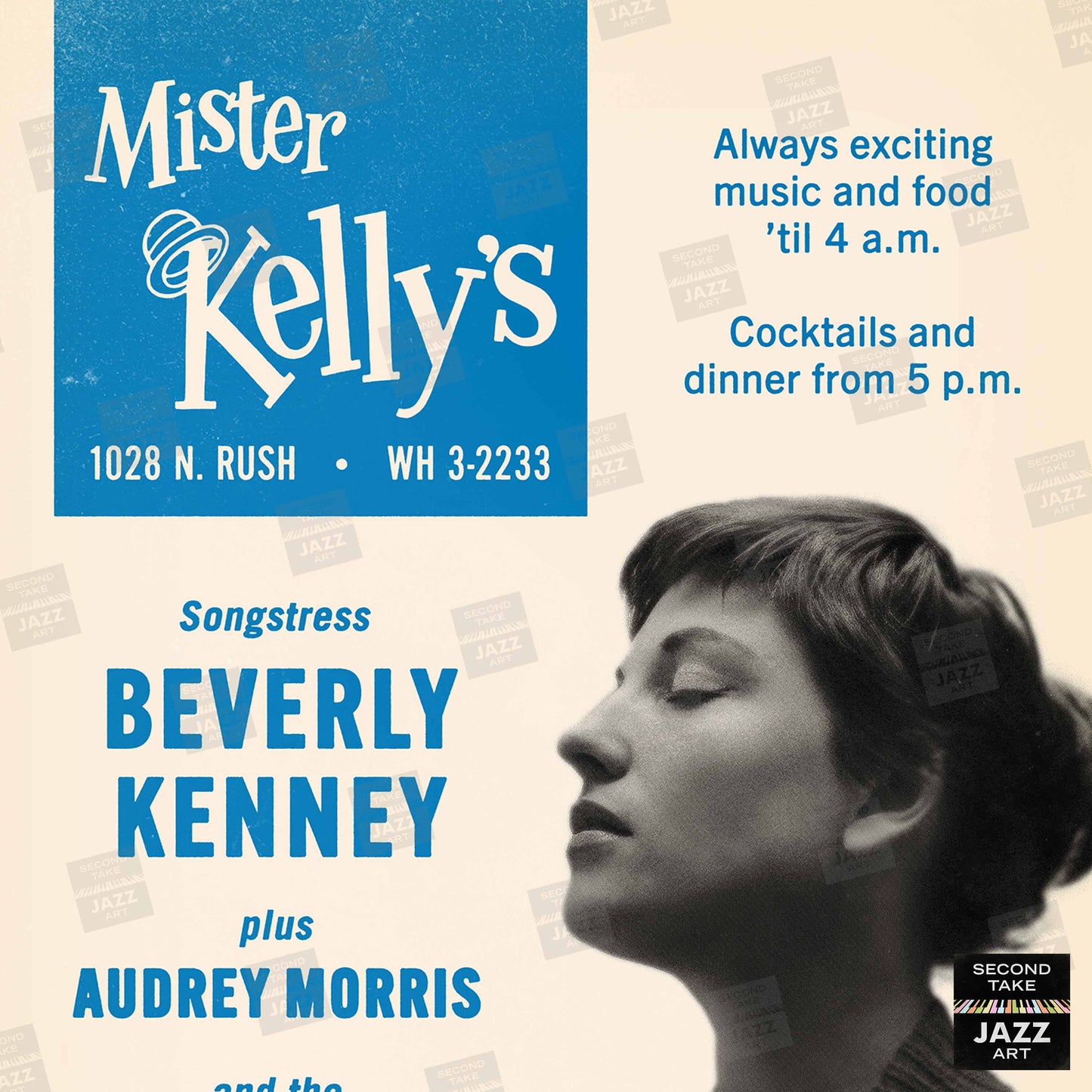 Beverly Kenney jazz poster - Mister Kelly's - Chicago - 1956