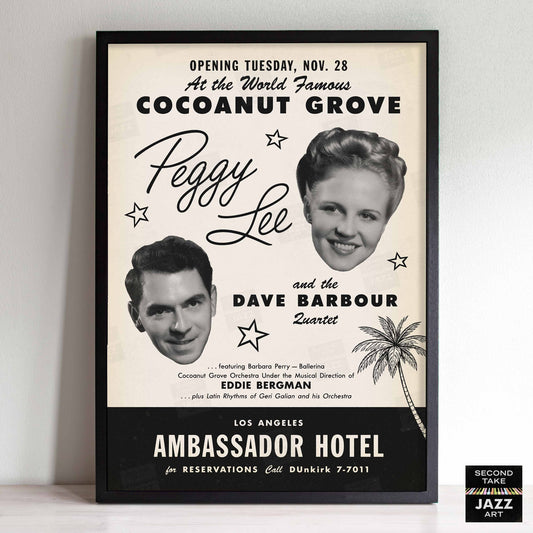 Peggy Lee - Dave Barbour jazz poster - Cocoanut Grove - Los Angeles - 1950