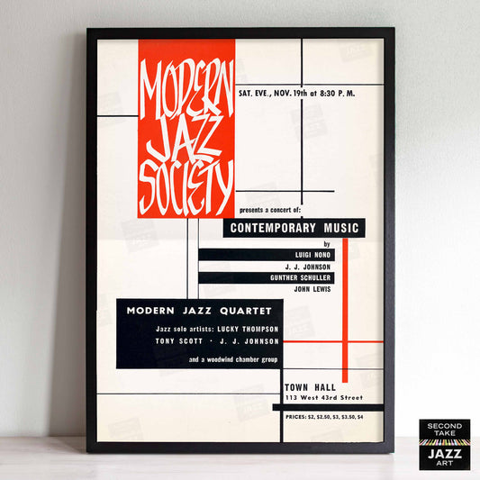 John Lewis - Gunther Schuller jazz poster - Modern Jazz Society - Town Hall - 1955