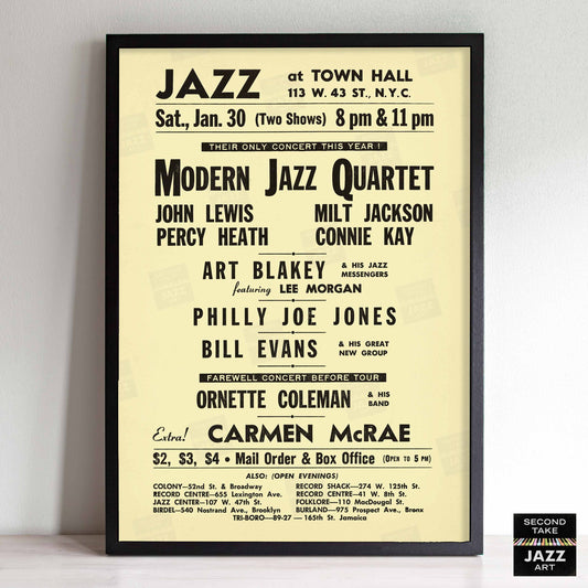 Modern Jazz Quartet - Bill Evans - Ornette Coleman jazz poster - Town Hall - 1960