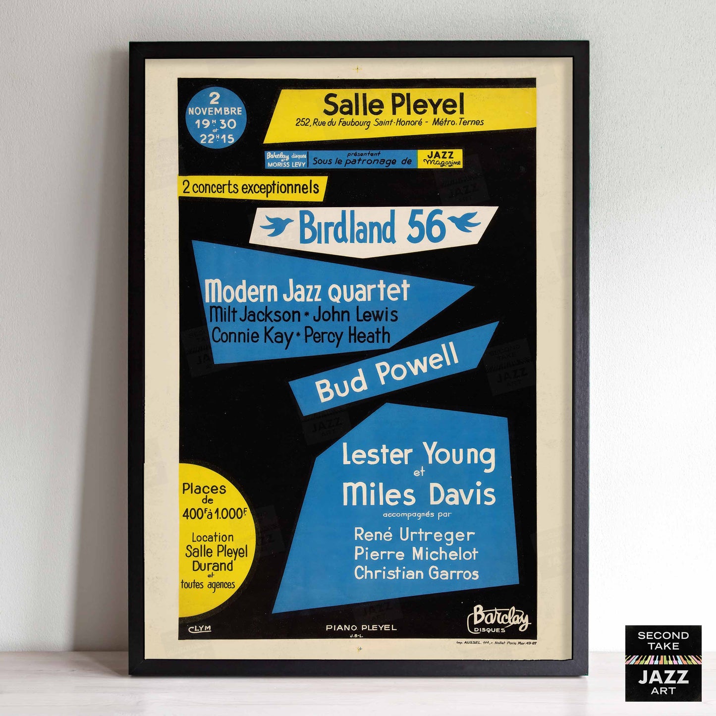 Miles Davis - Lester Young - Bud Powell - MJQ jazz poster - Birdland 56 - Paris, France - 1956