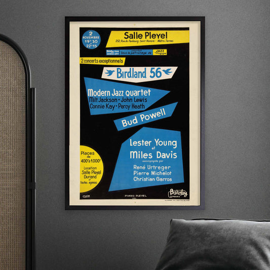 Miles Davis - Lester Young - Bud Powell - MJQ jazz poster - Birdland 56 - Paris, France - 1956