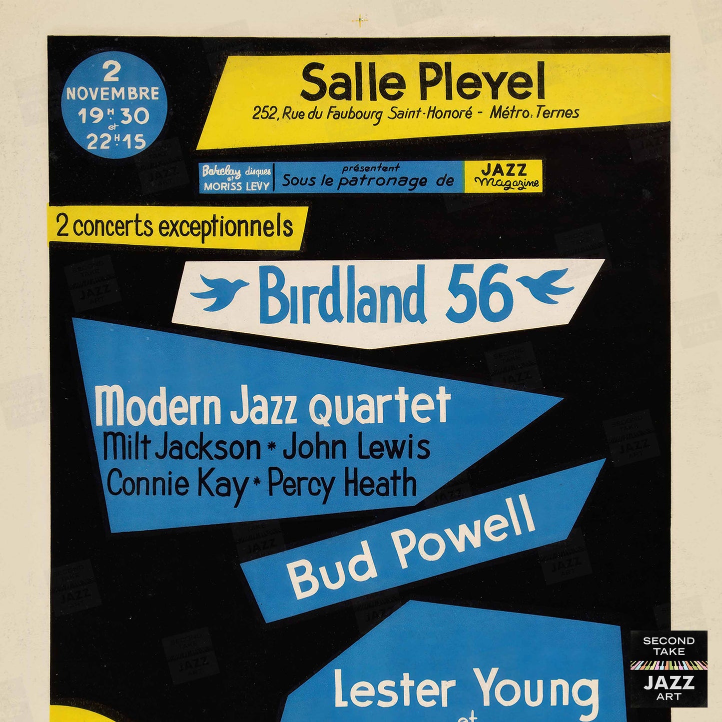 Miles Davis - Lester Young - Bud Powell - MJQ jazz poster - Birdland 56 - Paris, France - 1956