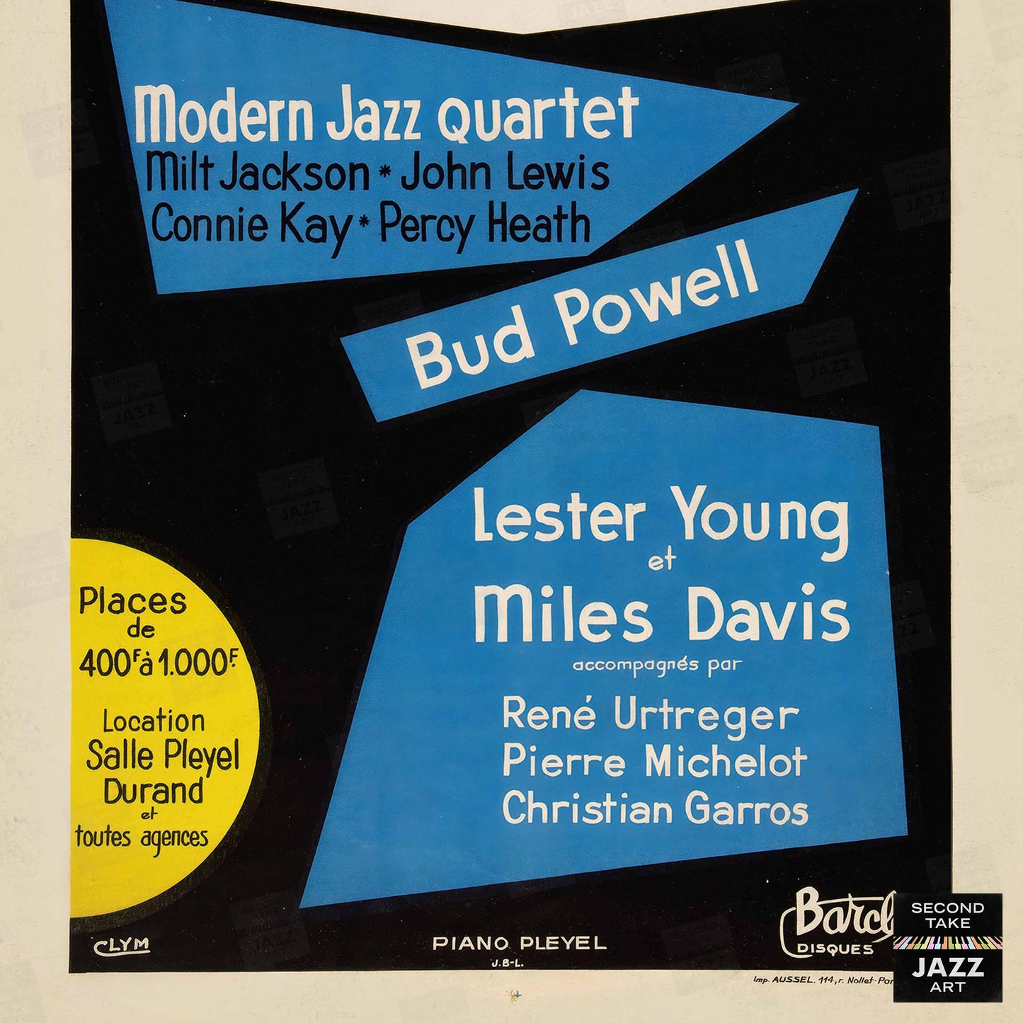 Miles Davis - Lester Young - Bud Powell - MJQ jazz poster - Birdland 56 - Paris, France - 1956