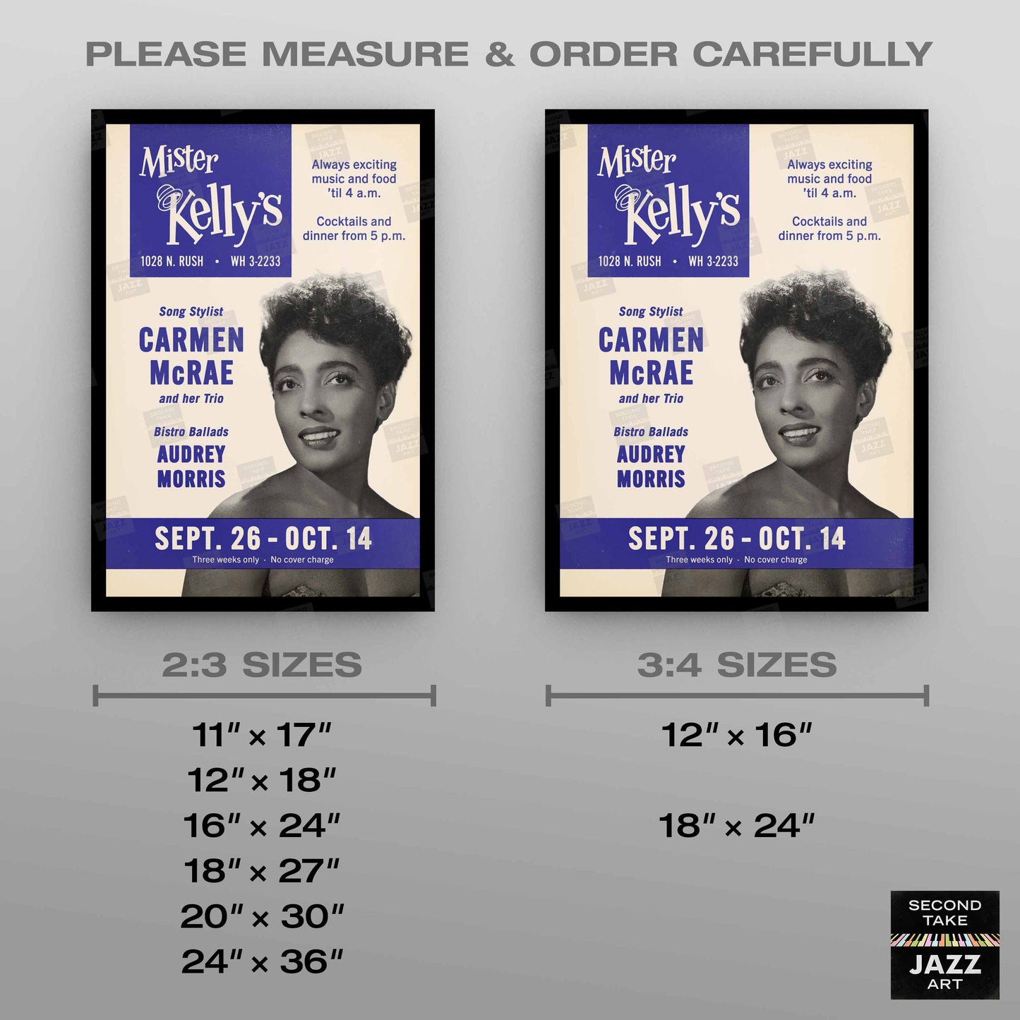 Carmen McRae jazz poster - Mister Kelly's - Chicago - 1956