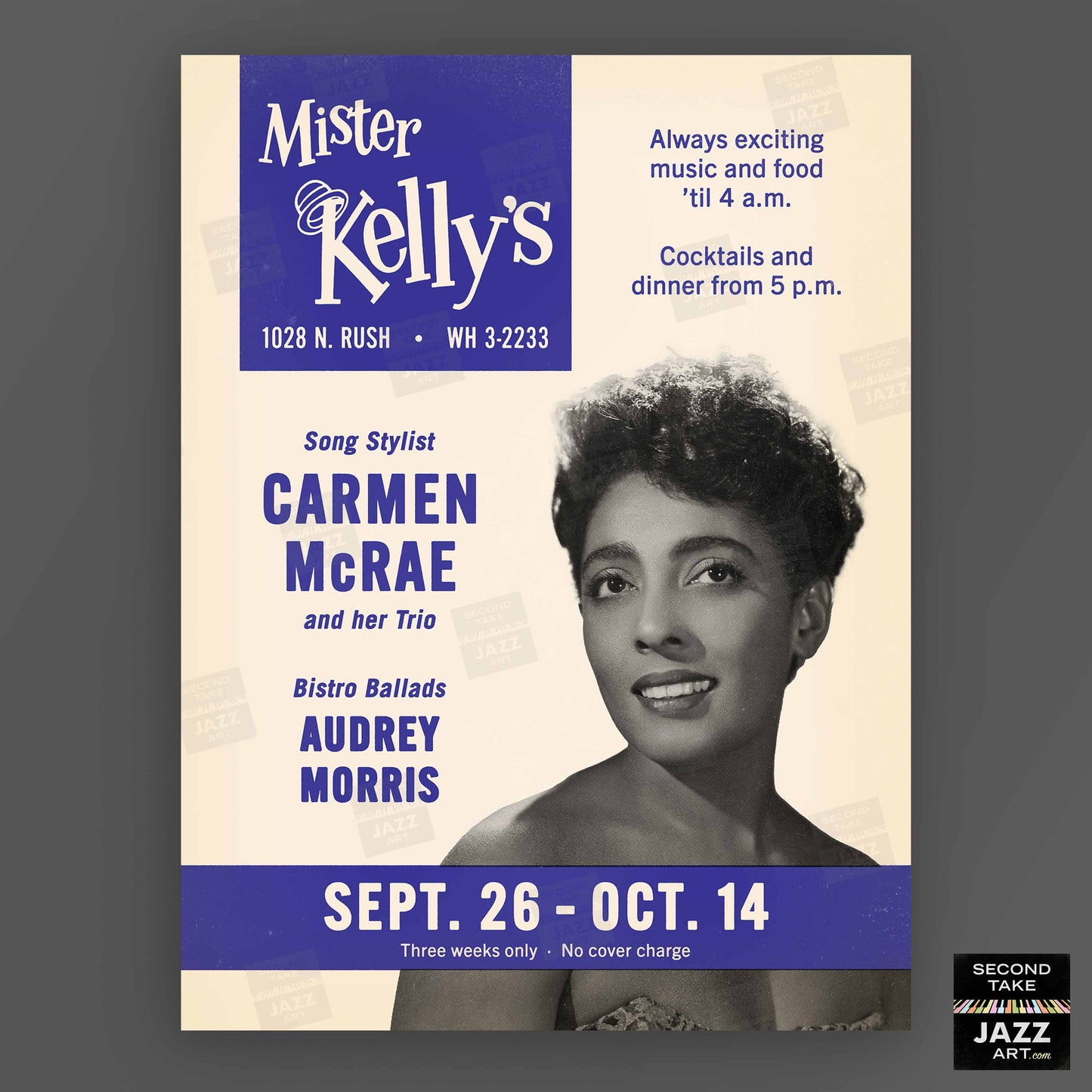 Carmen McRae jazz poster - Mister Kelly's - Chicago - 1956