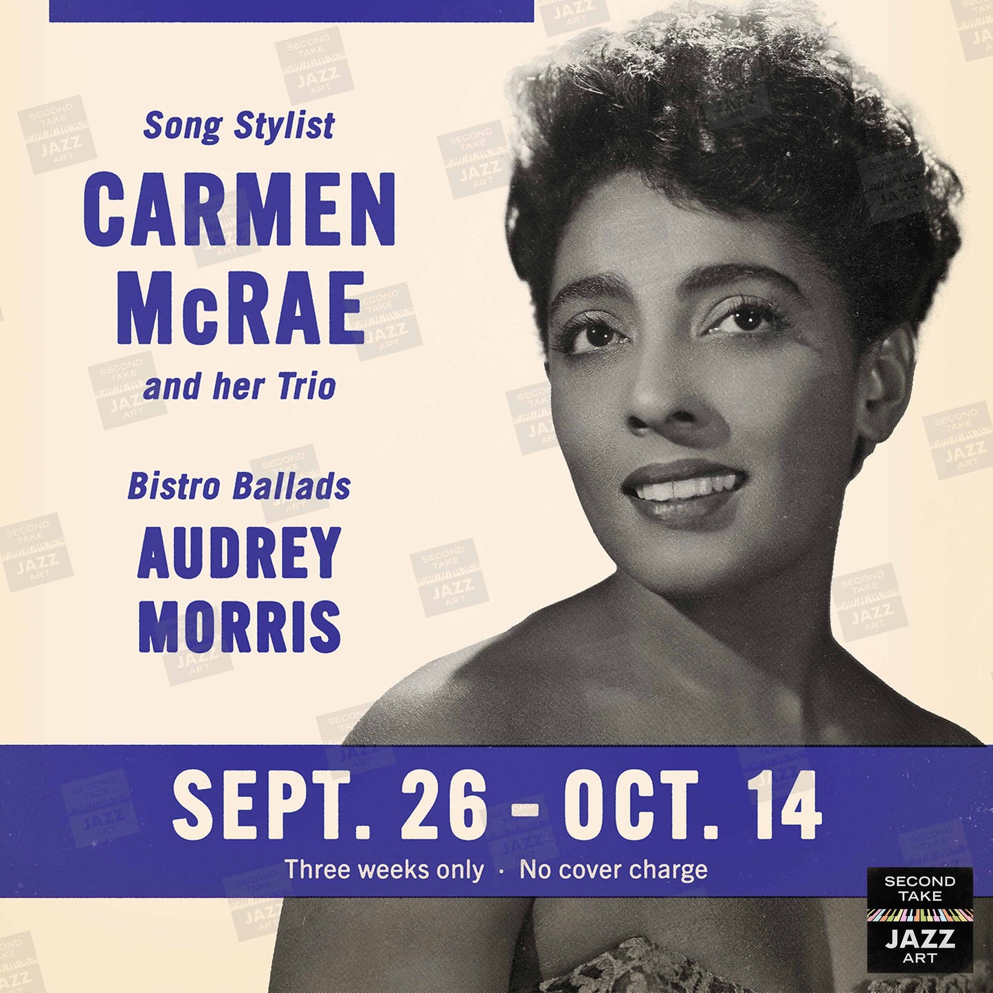 Carmen McRae jazz poster - Mister Kelly's - Chicago - 1956
