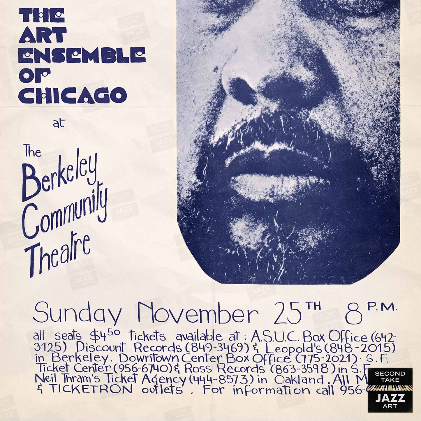 Charles Mingus - Art Ensemble of Chicago jazz poster - Berkeley, California - 1973 (blue variant)