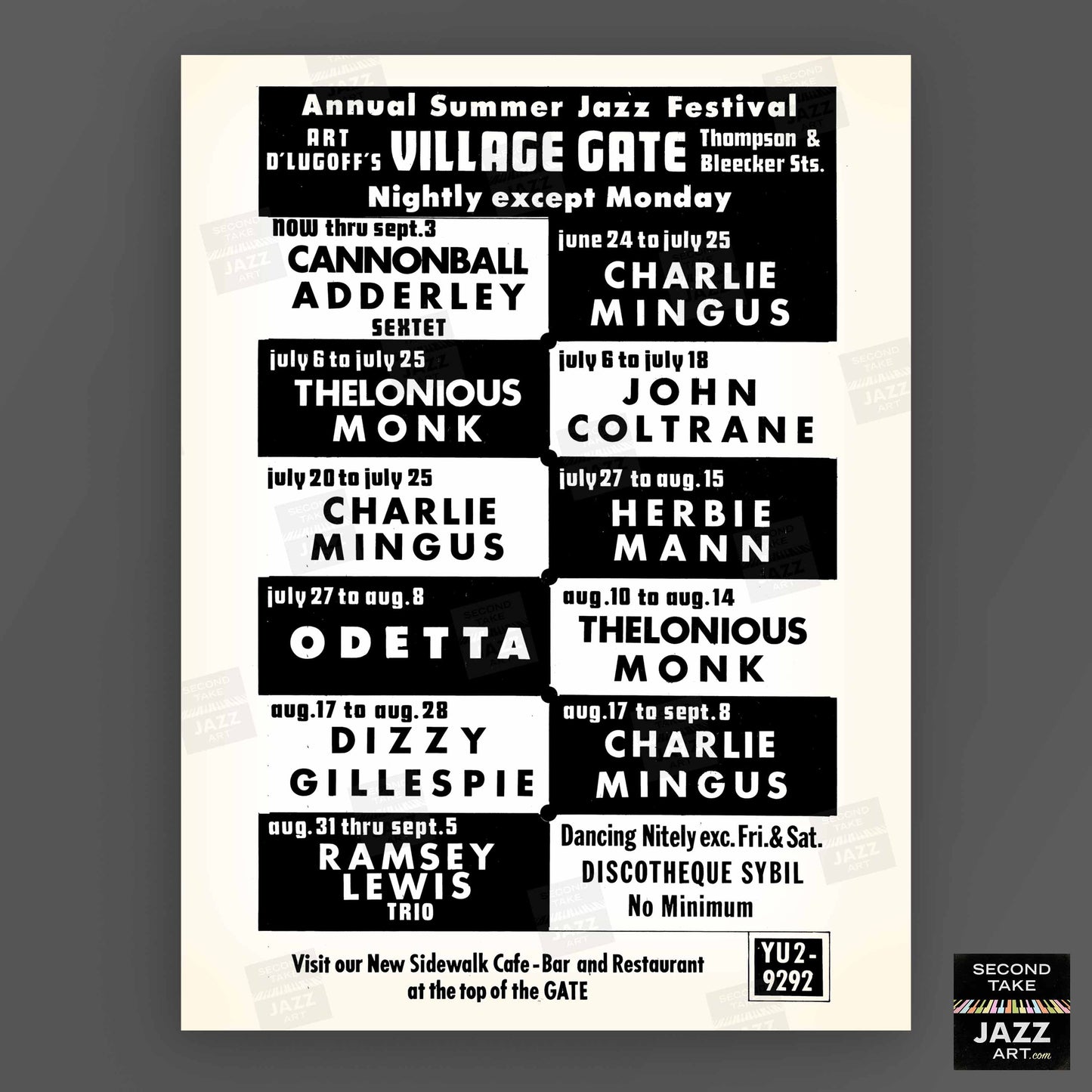 Charles Mingus - Thelonious Monk - John Coltrane jazz poster - Summer Jazz at the Village Gate - 1965