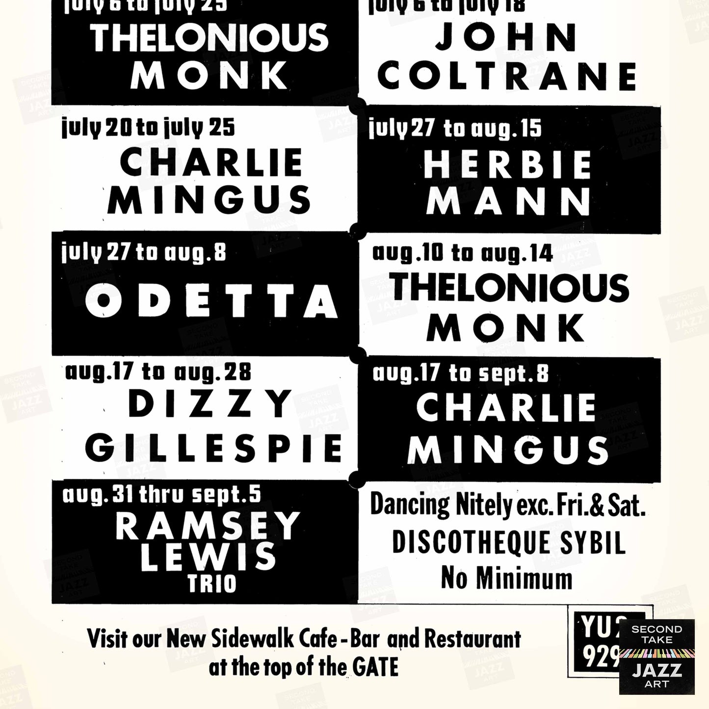 Charles Mingus - Thelonious Monk - John Coltrane jazz poster - Summer Jazz at the Village Gate - 1965