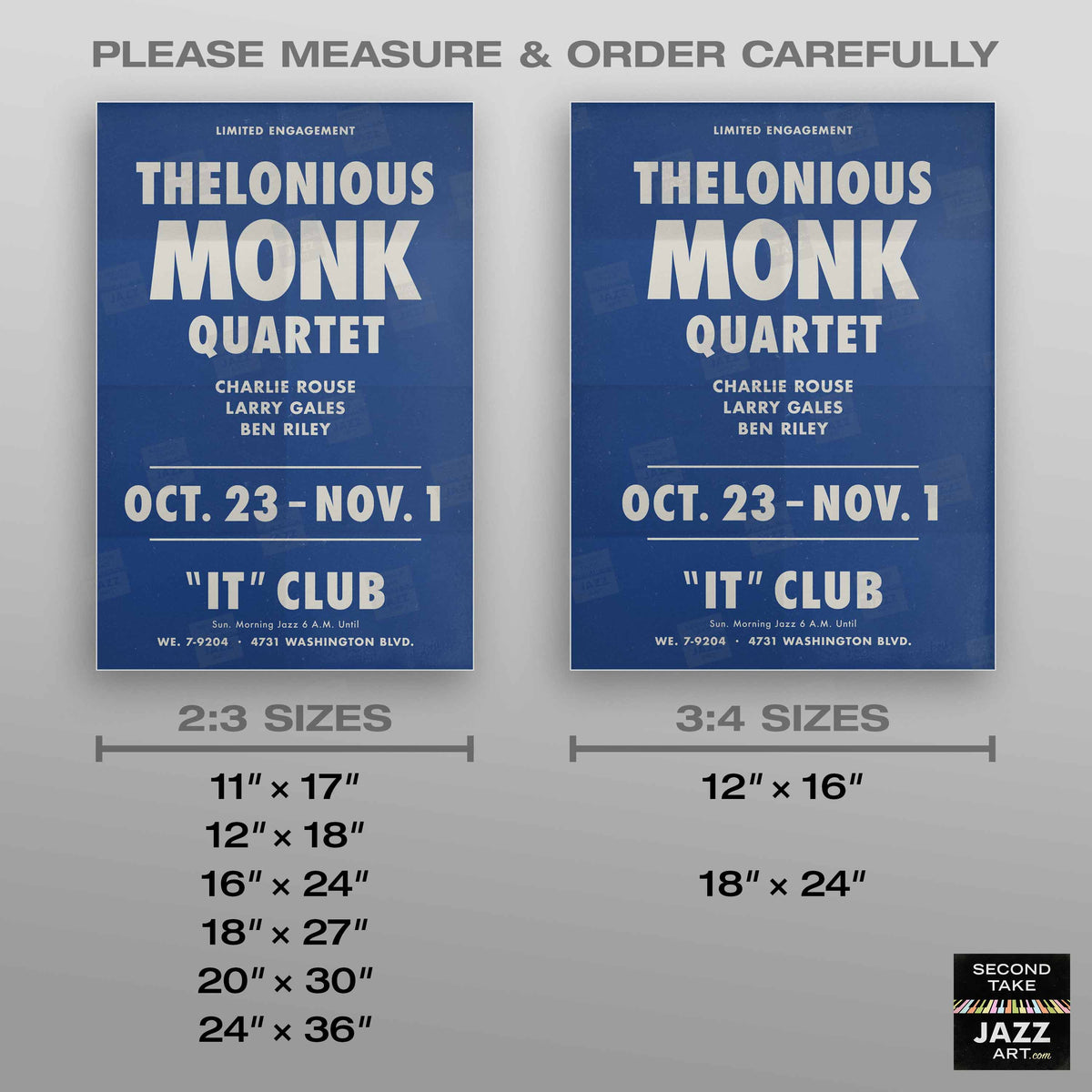 Thelonious Monk - Charlie Rouse jazz poster - Live at the It Club - Los Angeles - 1964