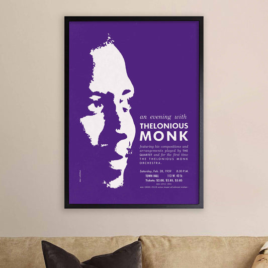 Thelonious Monk jazz poster - Orchestra and Quartet - Town Hall - 1959 (purple variant)