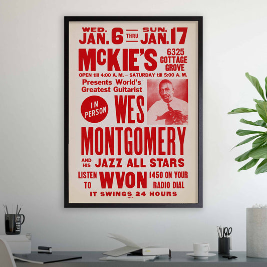 Wes Montgomery jazz poster - McKie's - Chicago - 1965 (red variant)