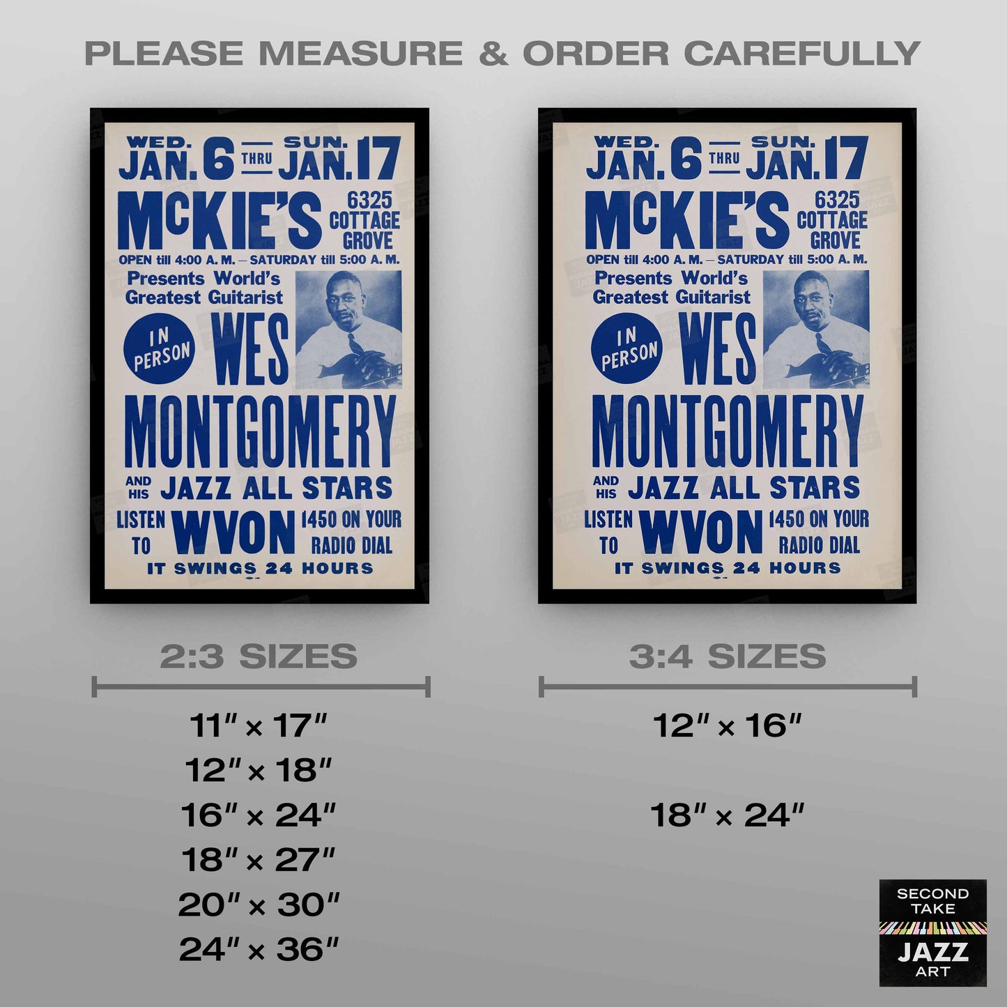 Wes Montgomery jazz poster - McKie's - Chicago - 1965 (blue variant)
