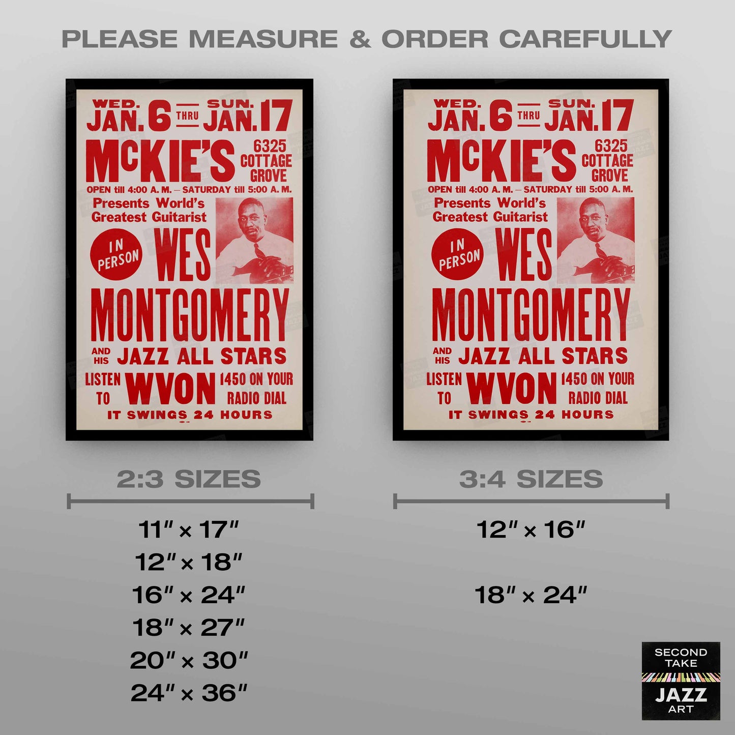 Wes Montgomery jazz poster - McKie's - Chicago - 1965 (red variant)