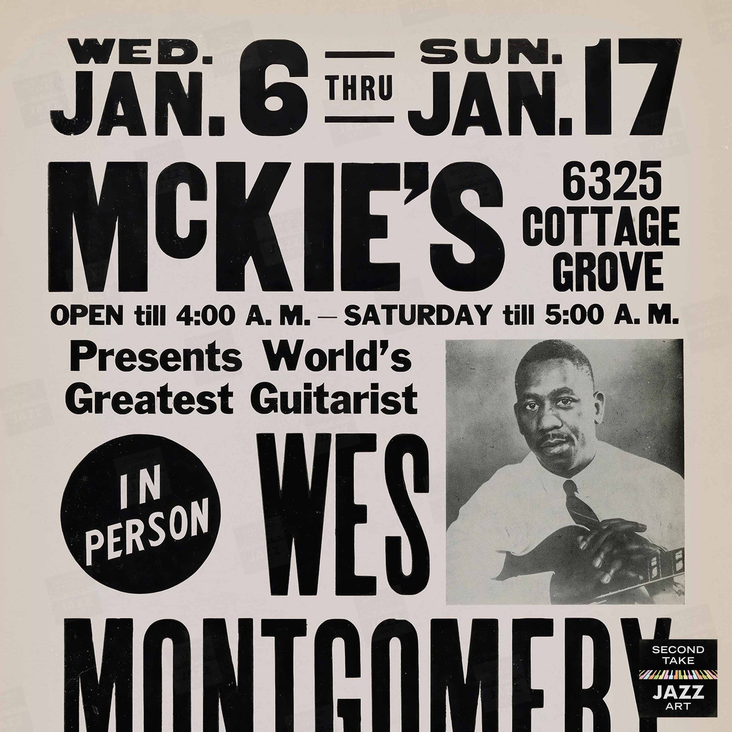 Wes Montgomery jazz poster - McKie's - Chicago - 1965 (black variant)