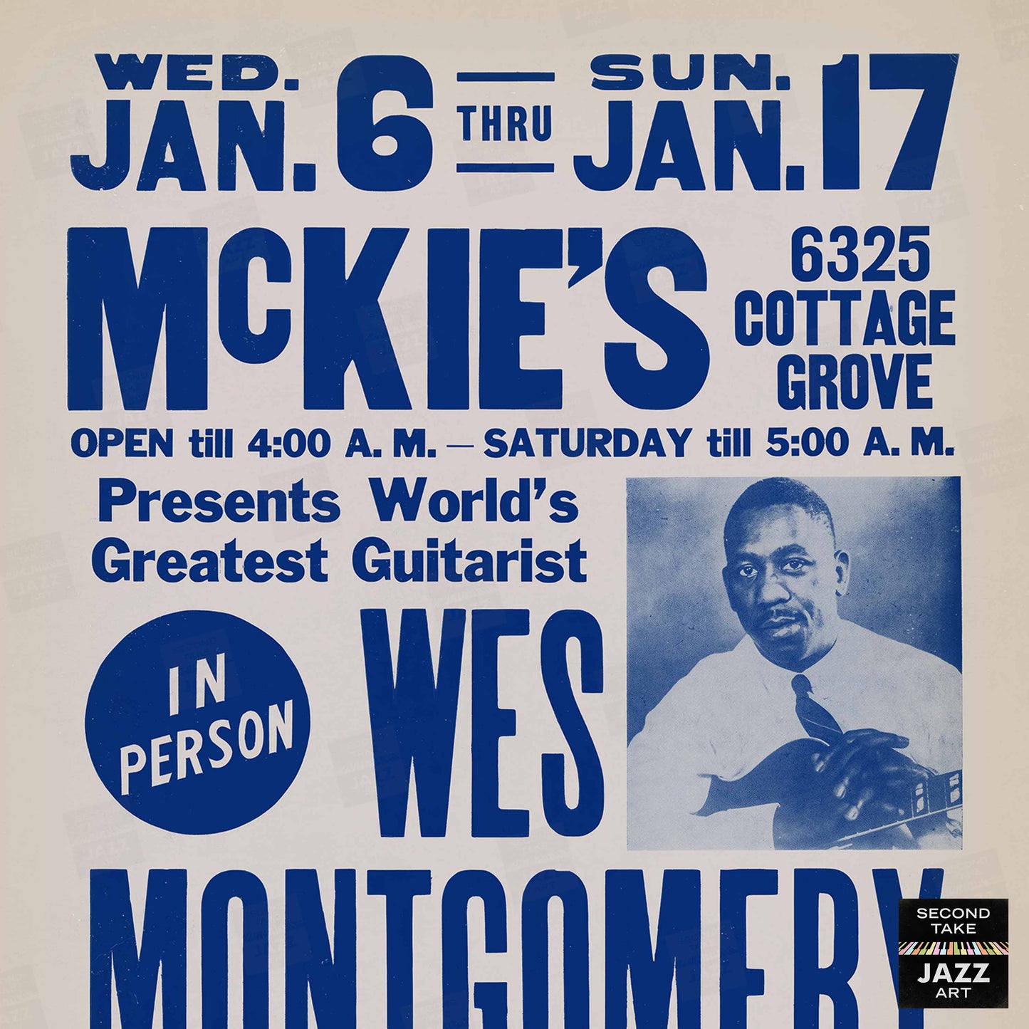 Wes Montgomery jazz poster - McKie's - Chicago - 1965 (blue variant)