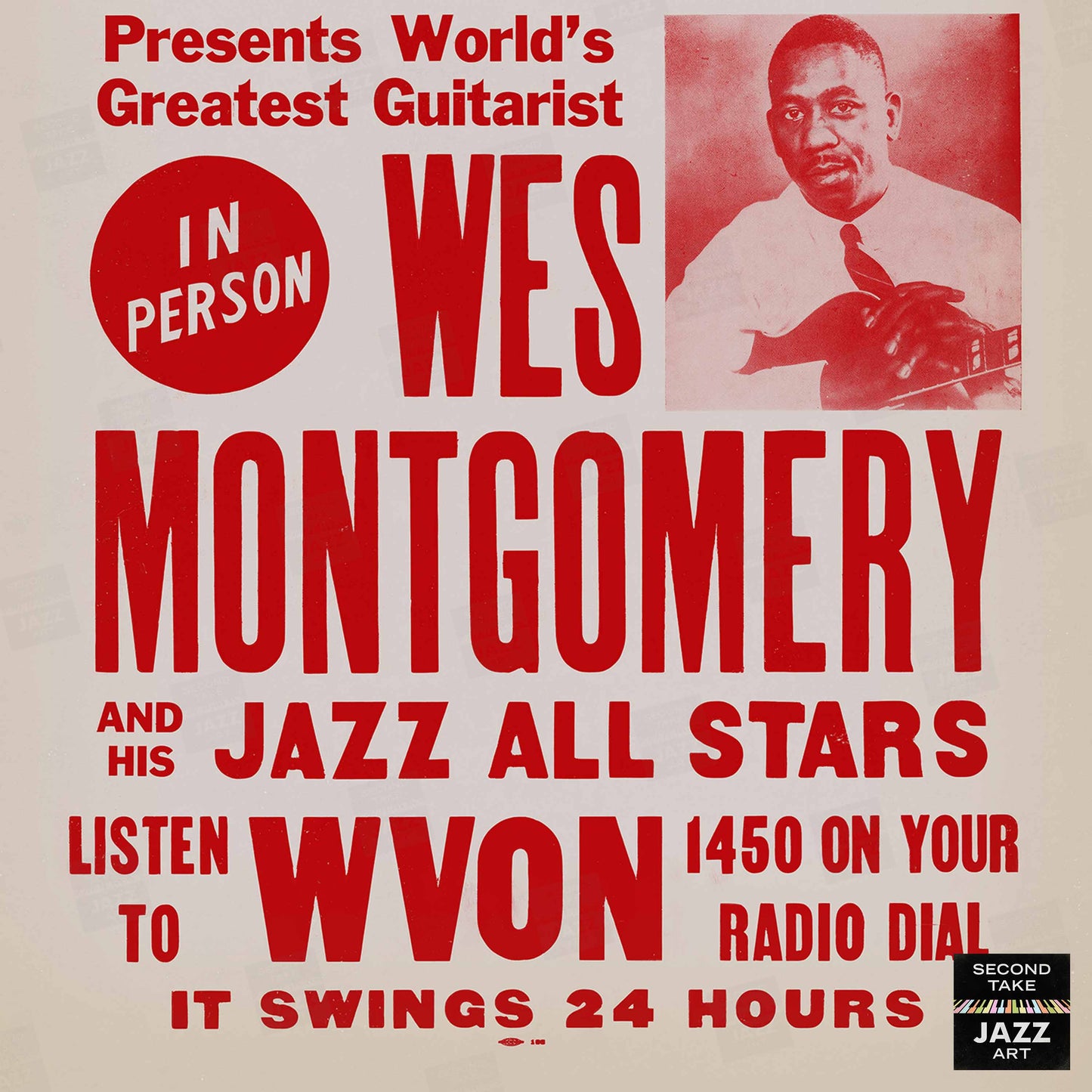 Wes Montgomery jazz poster - McKie's - Chicago - 1965 (red variant)