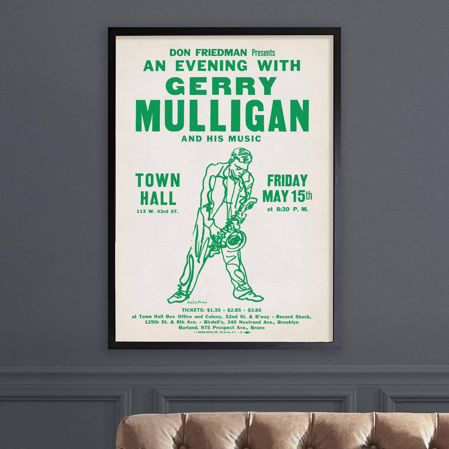 Gerry Mulligan jazz poster - Town Hall - 1959 (green variant)