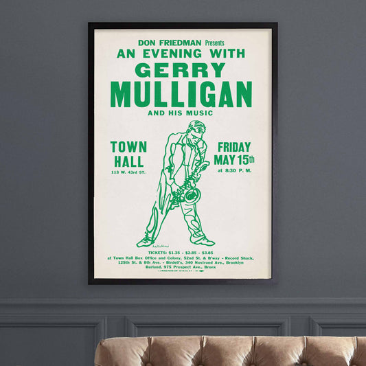 Gerry Mulligan jazz poster - Town Hall - 1959 (green variant)