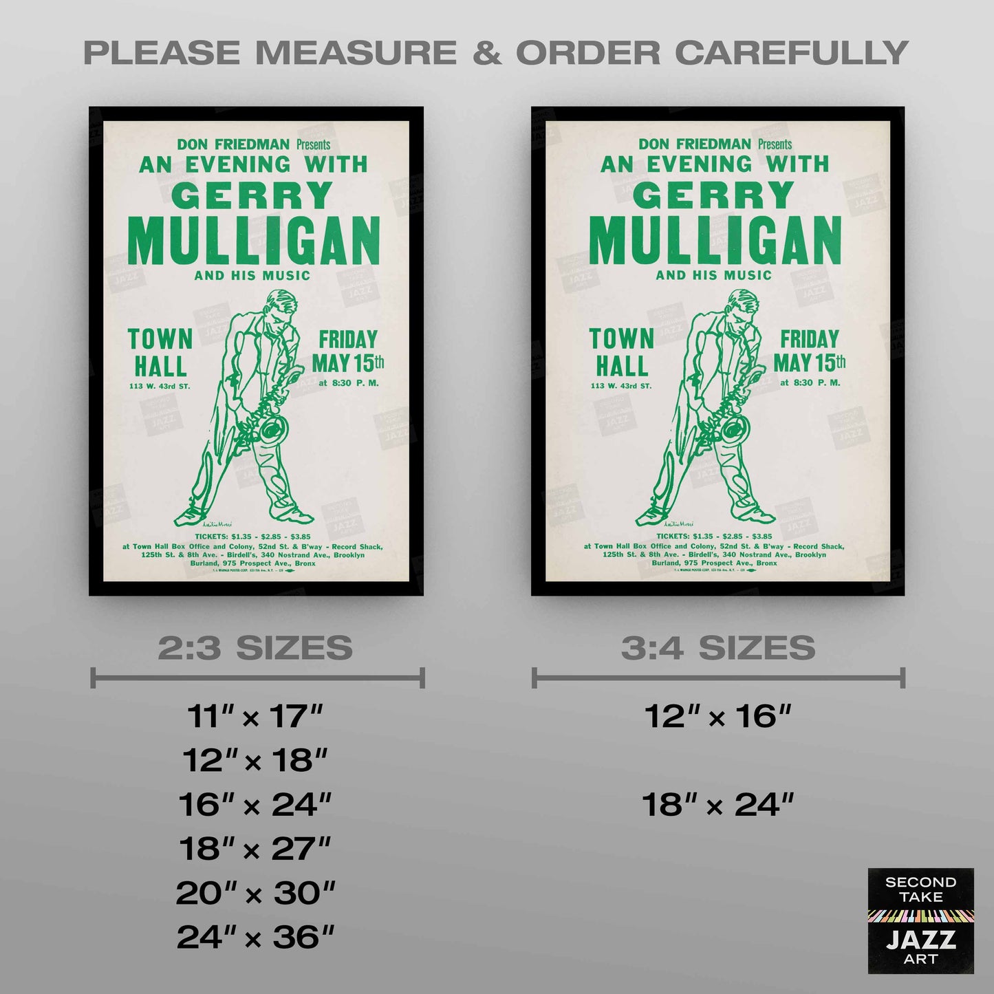 Gerry Mulligan jazz poster - Town Hall - 1959 (green variant)