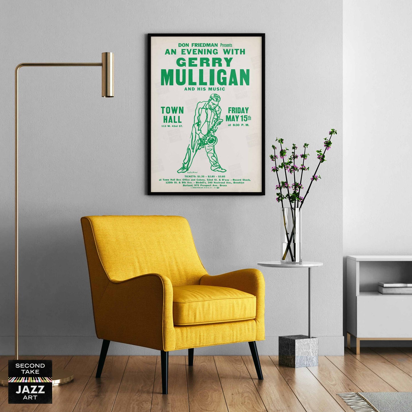 Gerry Mulligan jazz poster - Town Hall - 1959 (green variant)