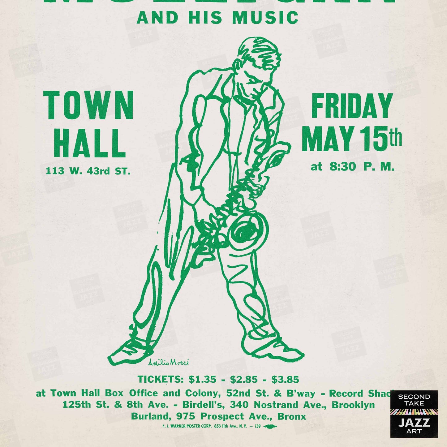 Gerry Mulligan jazz poster - Town Hall - 1959 (green variant)