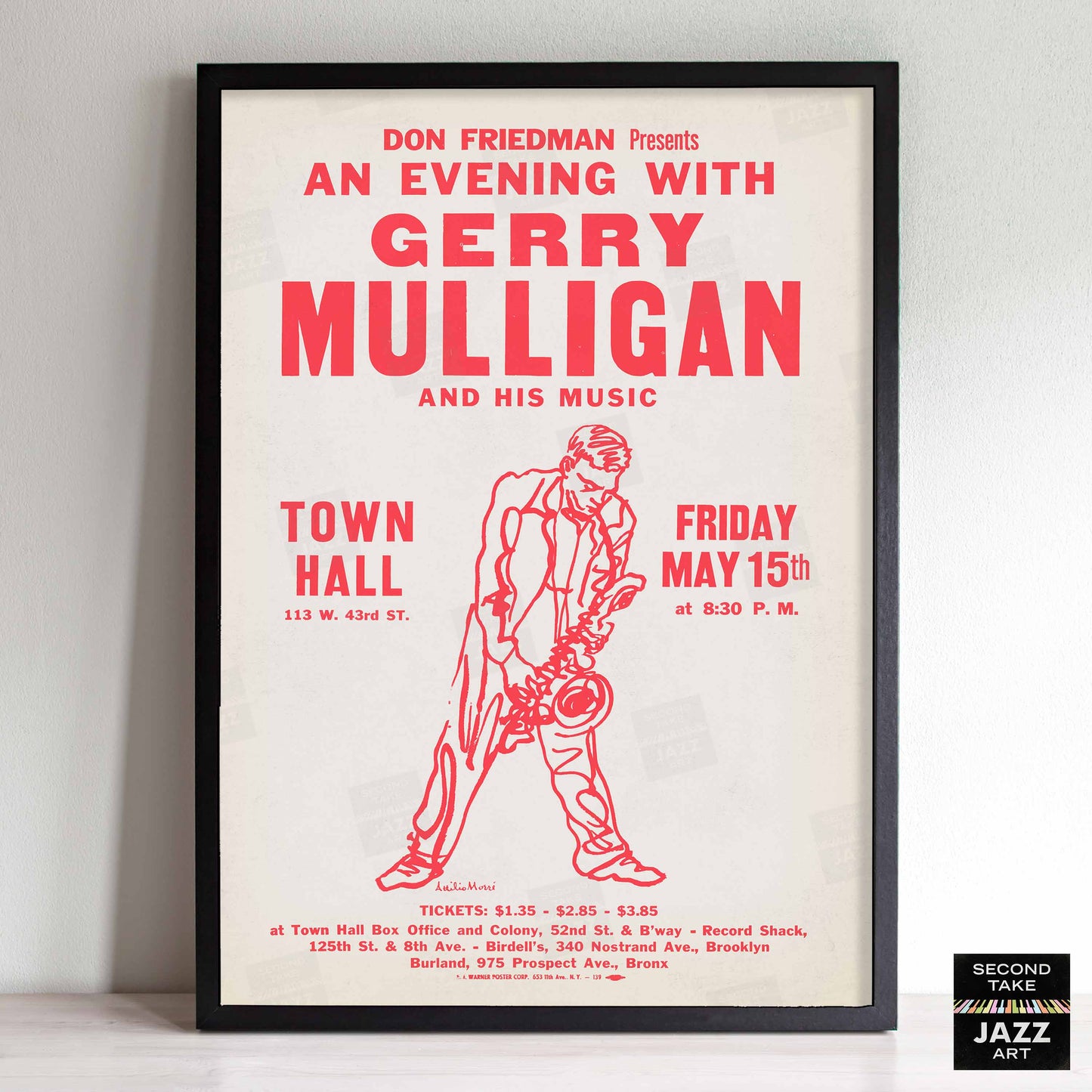 Gerry Mulligan jazz poster - Town Hall - 1959 (red variant)